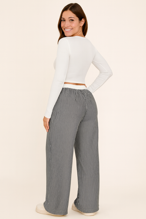 'Ava' Striped Drawstring Pants - Celes Fashion